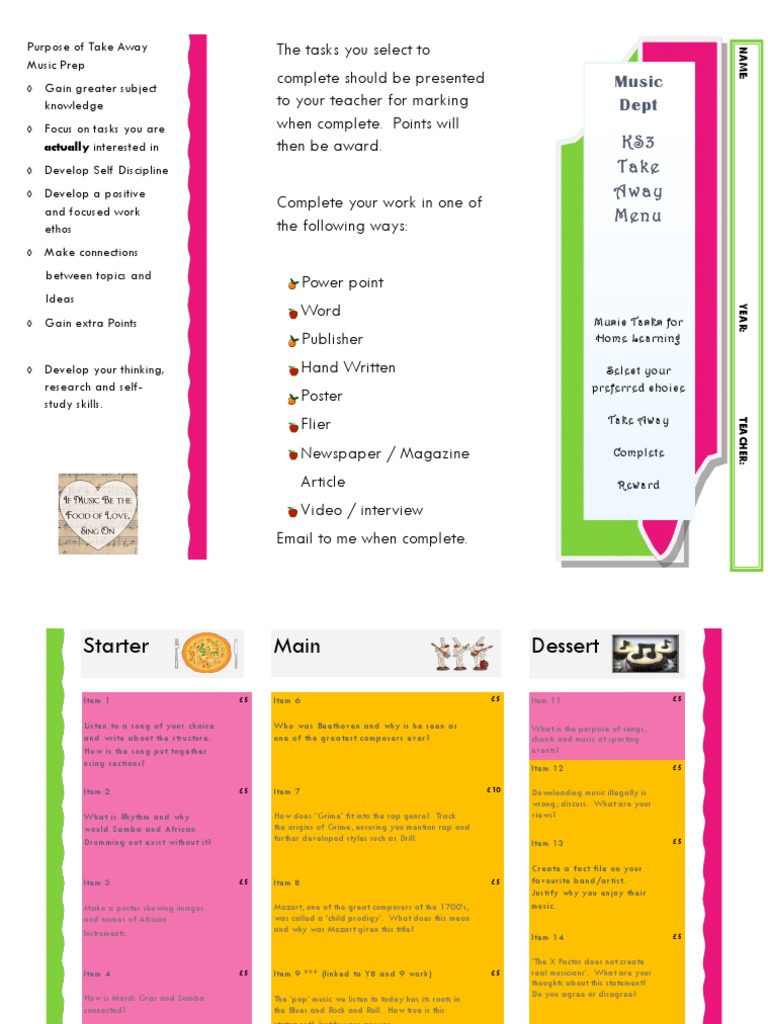 KS3 Music Home Learning Tasks | PDF | Entertainment | Performing Arts