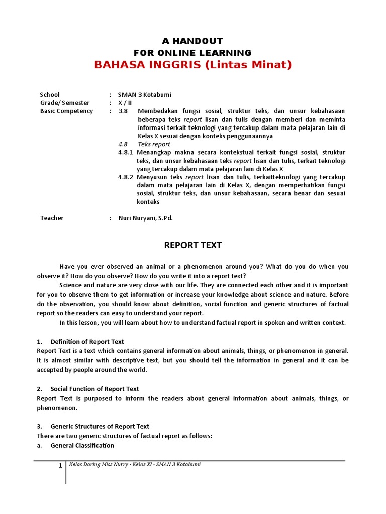 Handout 1 - Report Text - Bing LM | PDF | Sentence (Linguistics ...
