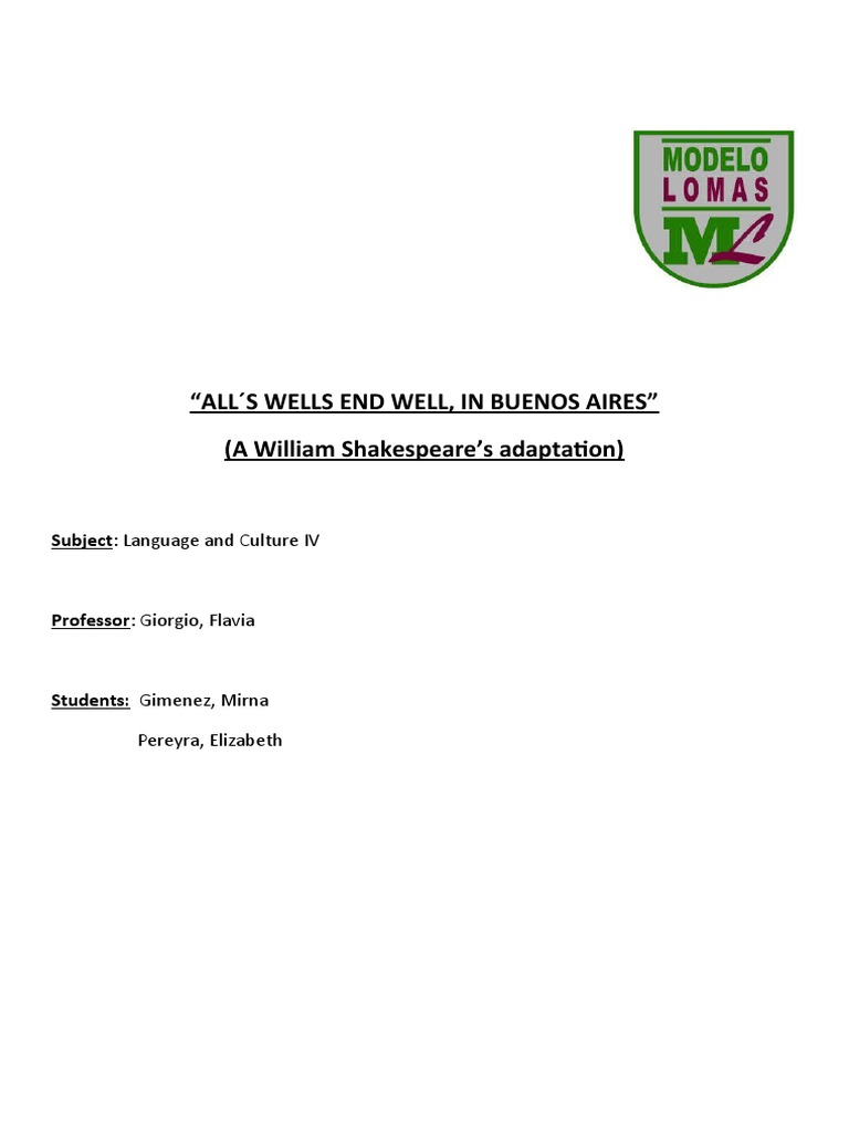 All's Well That Ends Well, Final Complete Version | PDF