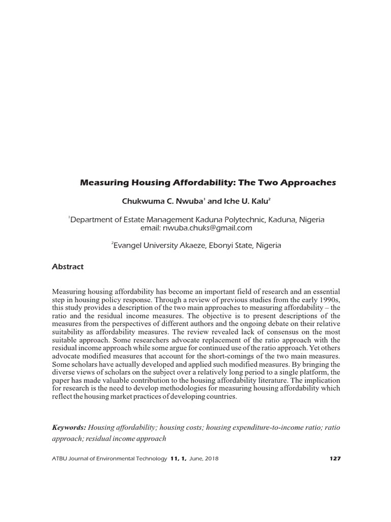 Measuring Housing Affordability: The Two Approaches | PDF | Affordable ...