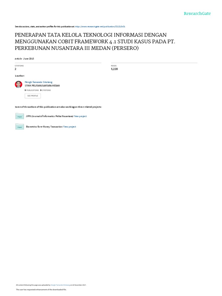 Tata Kelola TI COBIT 4.1 di PTPN III | PDF | Komputer