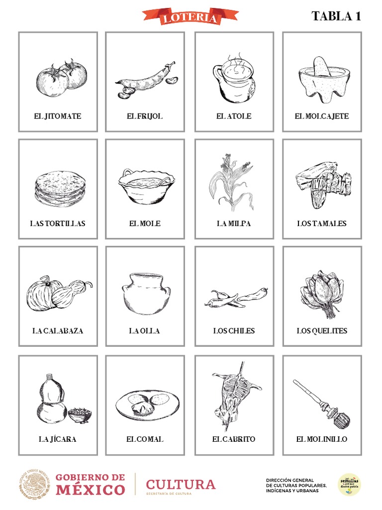 Lotería Mexicana para Colorear | PDF | Maíz | Cocina latinoamericana