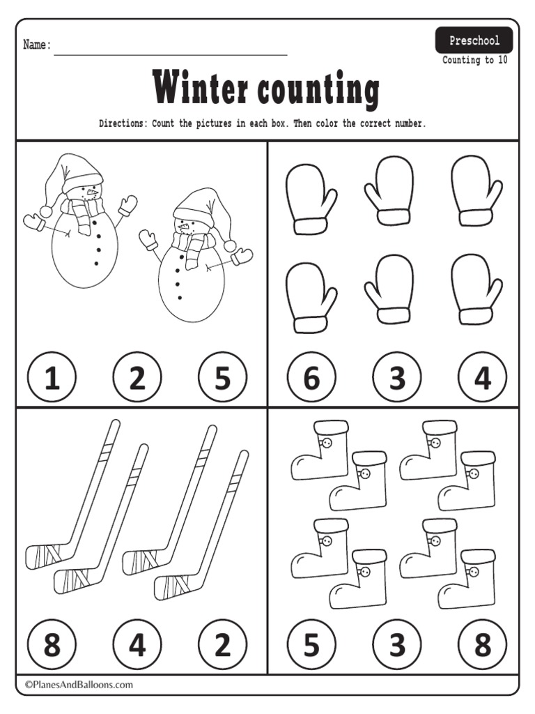 winter counting worksheets preschool pdf