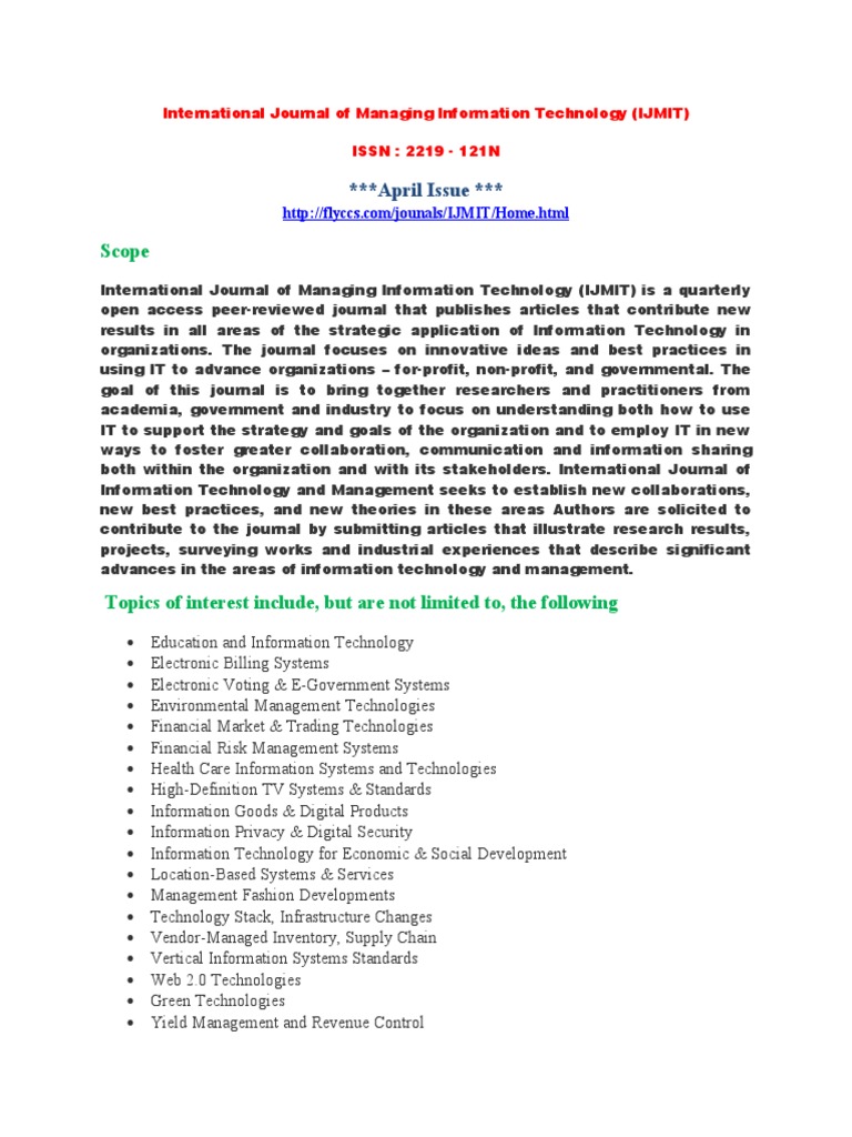 International Journal of Managing Information Technology (IJMIT) | PDF ...