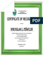 Certificate of Recognition: WHB Rolan S. Peñaflor