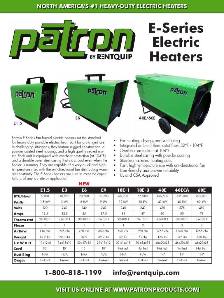 ESeries Electric Heaters E1.5 E9 40E/60E PDF Electric Heating