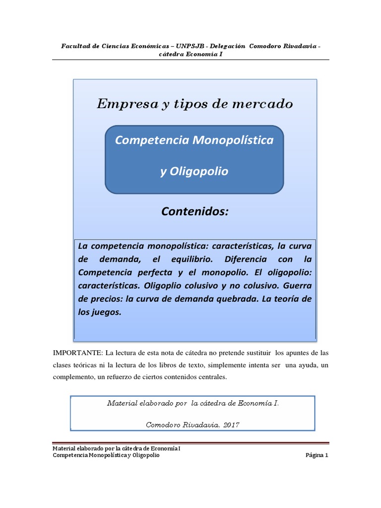 Competencia Monopolística y Oligopolio | PDF | Oligopolio | Monopolio