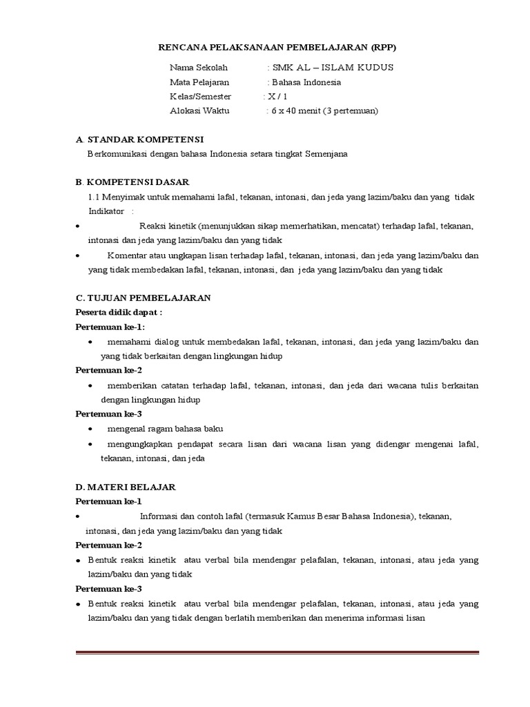 Rpp Bhs Ind 2016 2017 Kls X Pdf