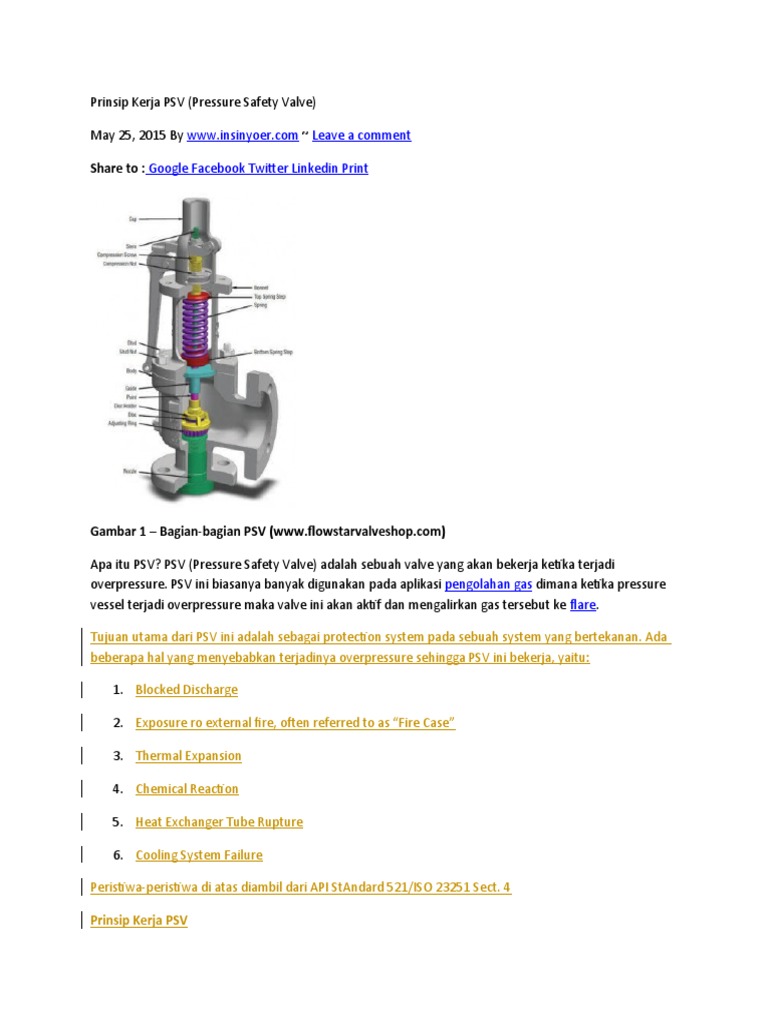 Prinsip Kerja Pressure Safety Valve | PDF