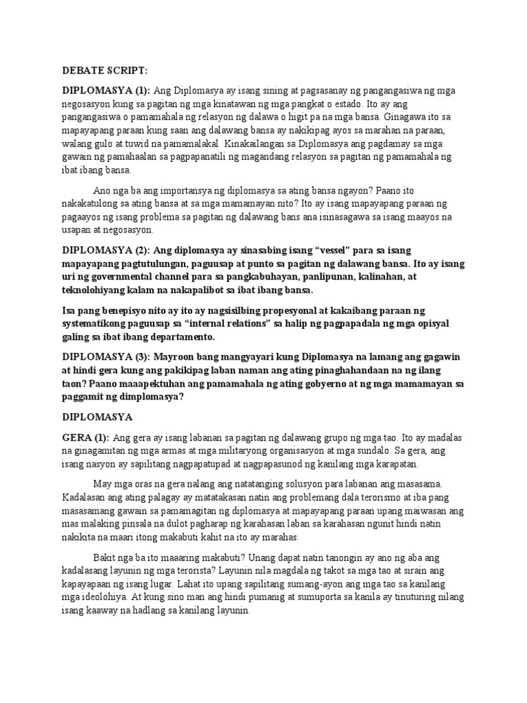 Debate Script 1 | PDF