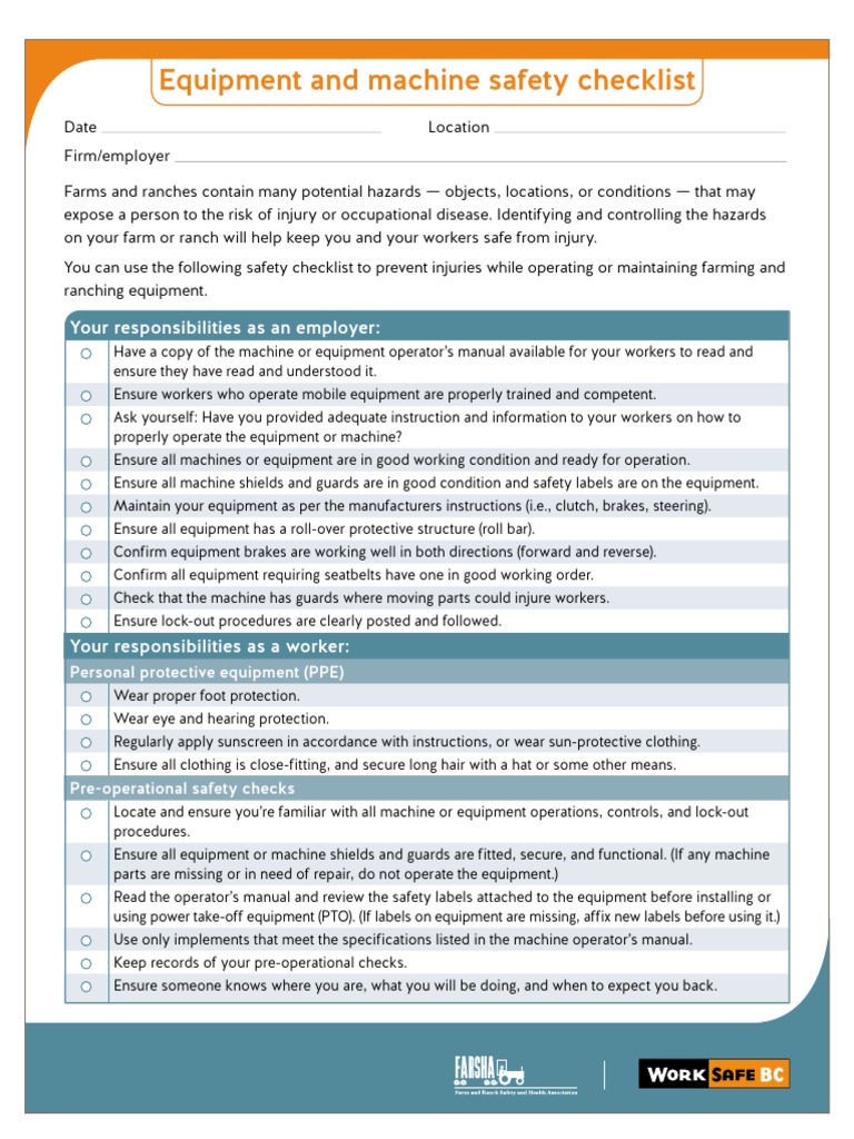 Equipment Machinery Safety Checklist-Pdf-En | PDF | Occupational Safety ...