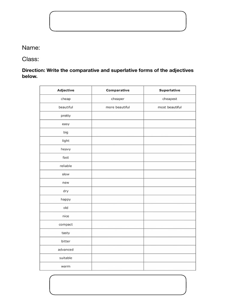 Comparative and Superlative Adjectives Guide | PDF | Language Arts ...