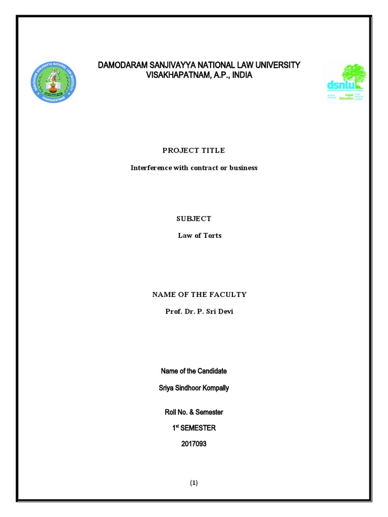Law of Torts PDF Tortious Interference Tort