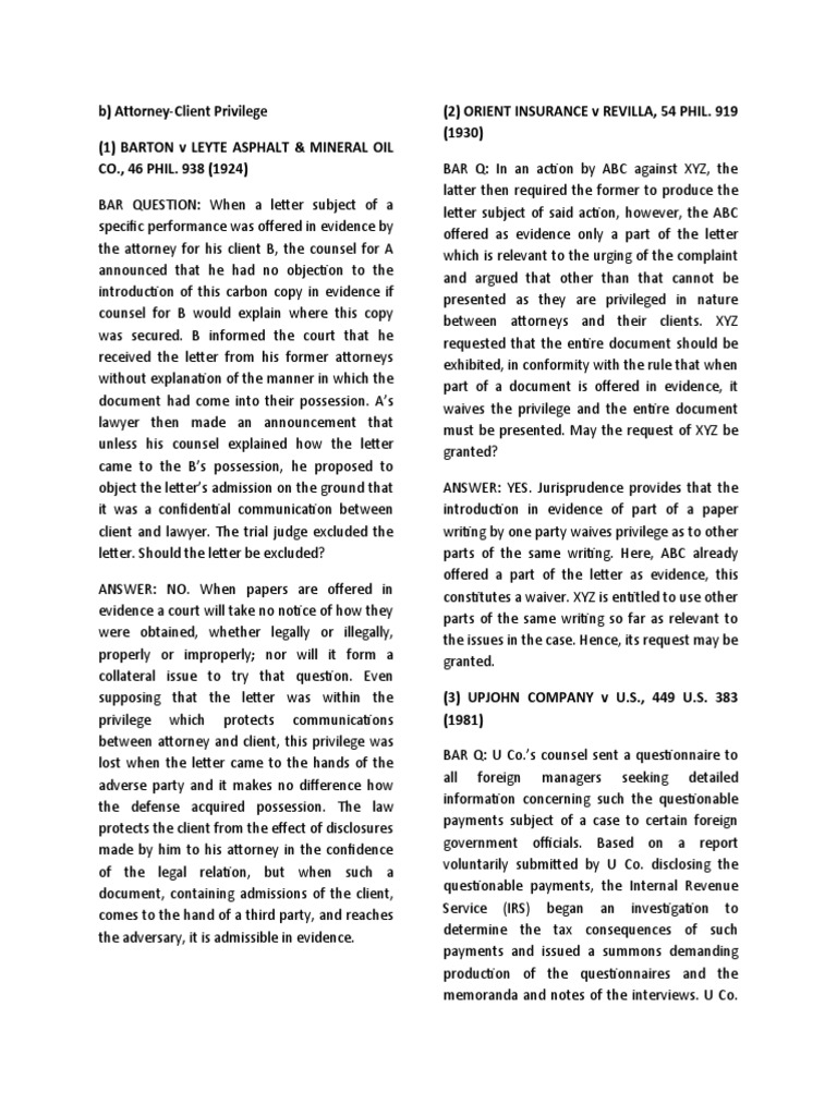 Evidence Cases 3RD Batch PDF AttorneyClient Privilege Discovery