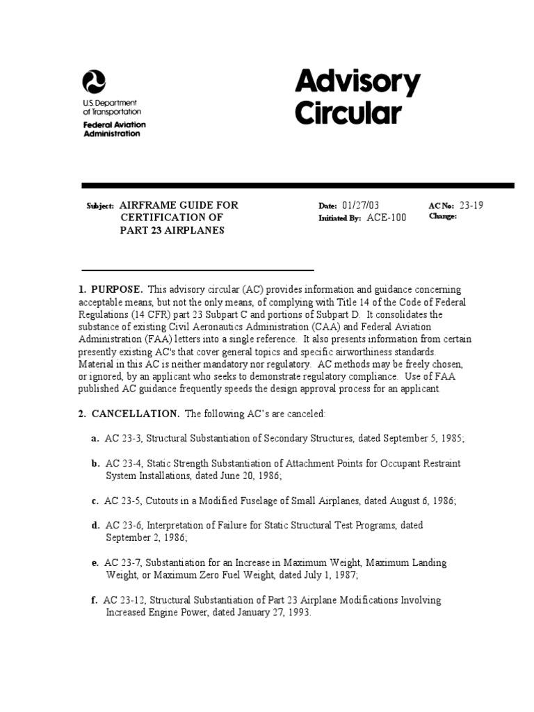 Certification Guide for Part 23 Airplanes | PDF | Federal Aviation ...