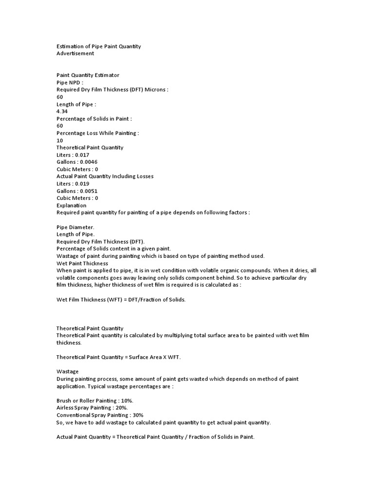 How To Calculate Paint Qty PDF Paint Pipe (Fluid Conveyance)