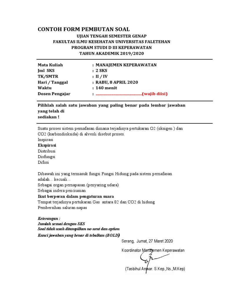Contoh Soal Uts Manajemen Keperawatan