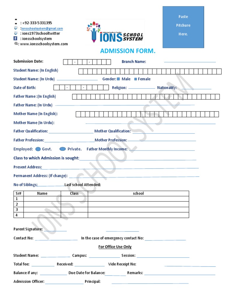 Admition Form PDF | PDF | Fee | Social Institutions