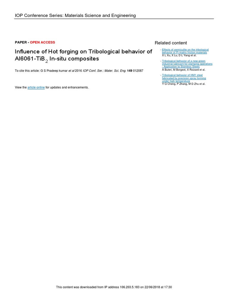 Hot Forging Effects on Al6061-TiB2 Composites | PDF | Wear | Composite ...