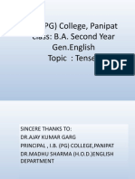 I.B. (PG) College, Panipat Class: B.A. Second Year Gen - English Topic: Tenses