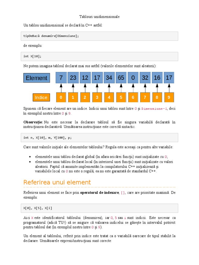Tablouri Unidimensionale-Teoriex | PDF