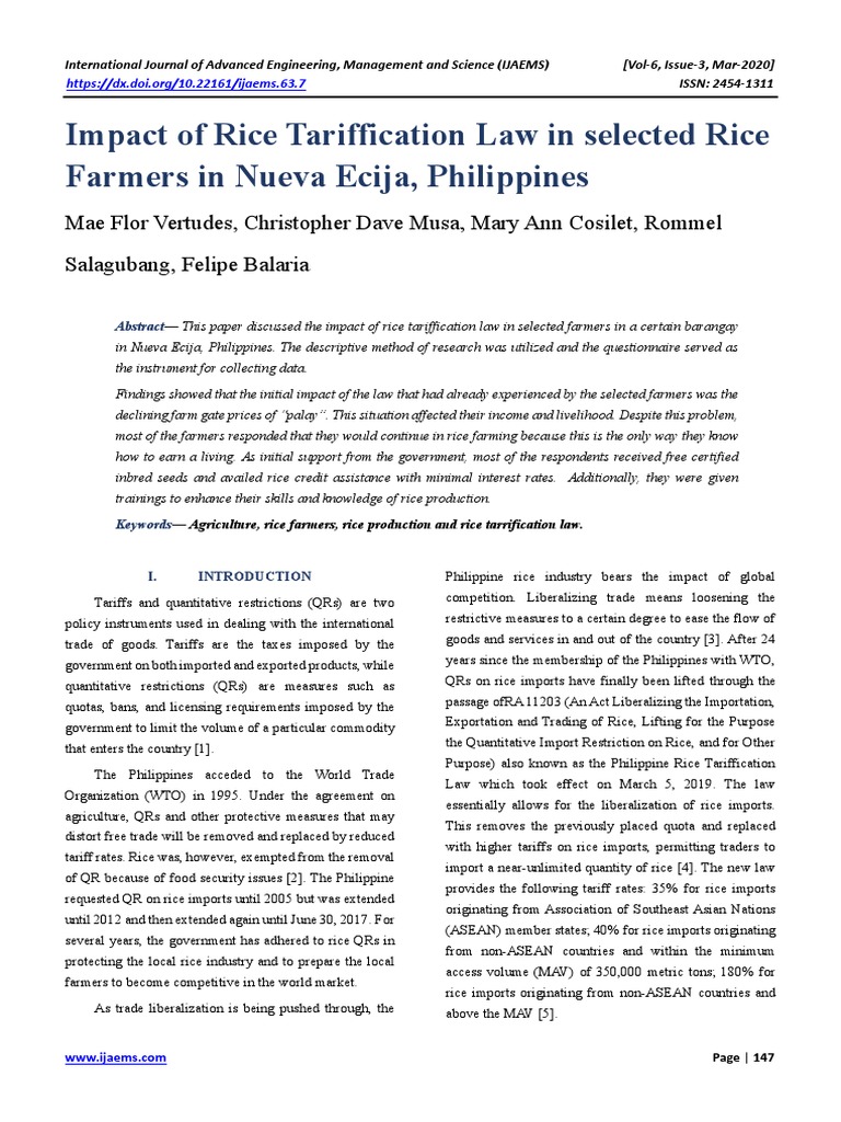 Impact of Rice Tariffication on Farmers | PDF | Rice | Tariff