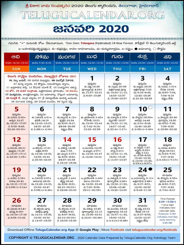 2020-Telugu Calendar PDF | PDF