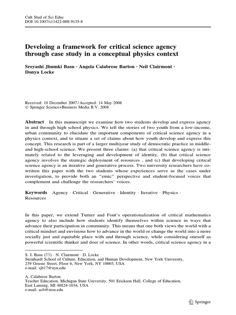 Critical Science Agency in Physics | PDF | Science | Literacy