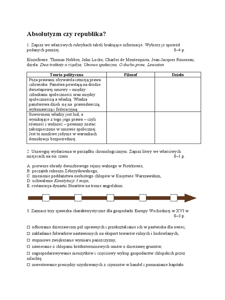 Od Absolutyzmu Do Republiki Test