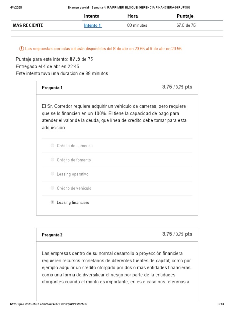Examen Parcial de Gerencia Financiera | PDF | Arrendamiento | Capital ...