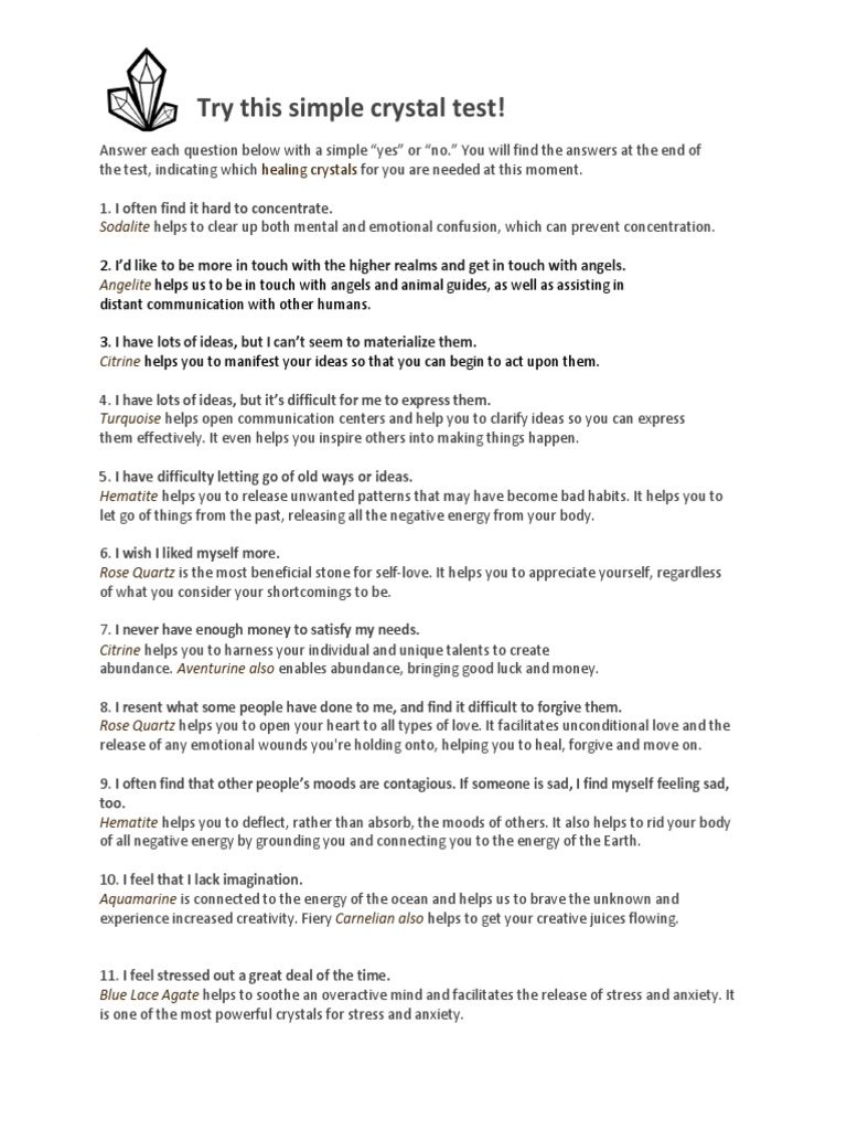Crystal Healing Self-Assessment Test | PDF | Quartz | Mood (Psychology)