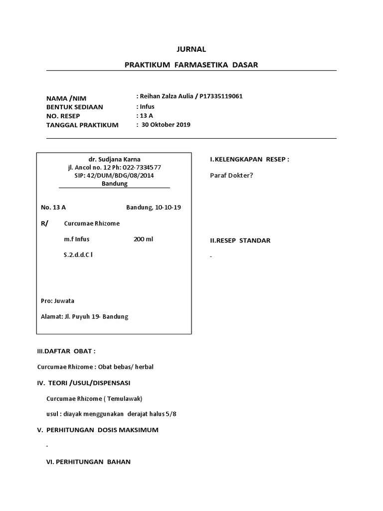 Penulisan Resep Infus Curcumae Rhizome | PDF | Griya & Taman
