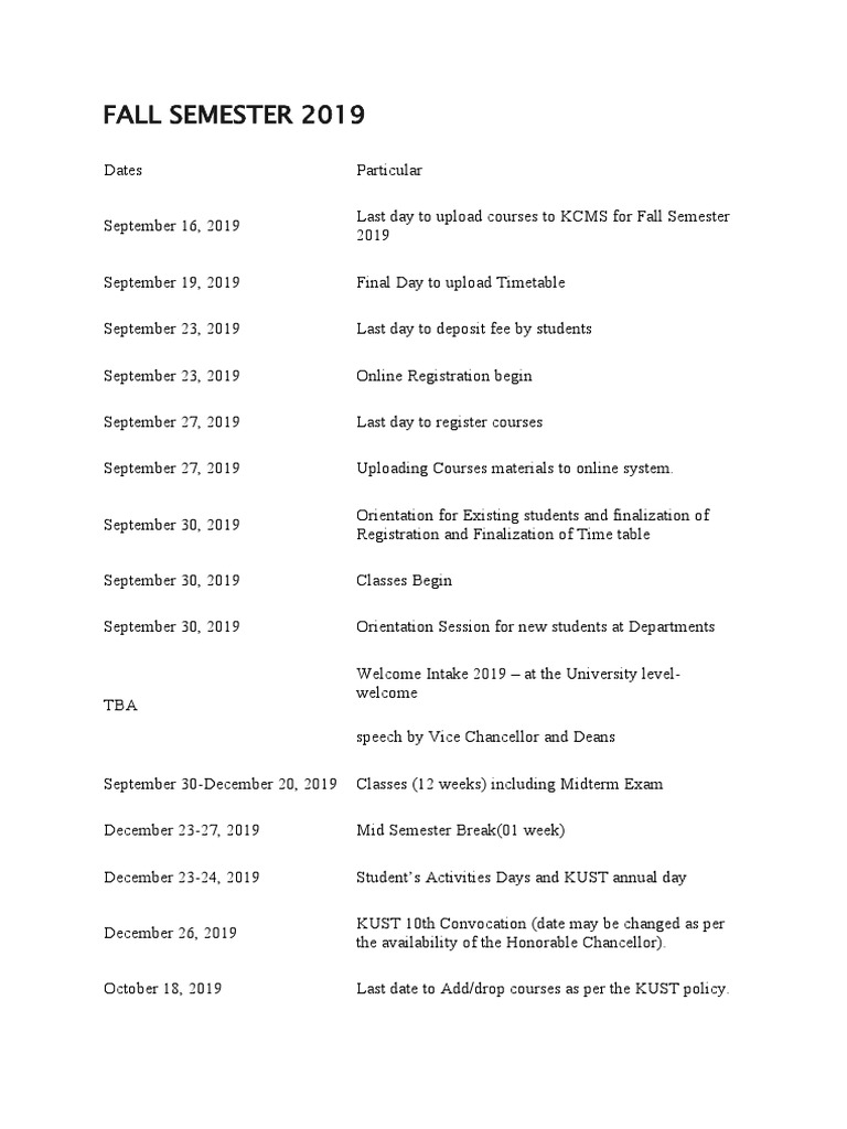 Academic Calendar KUST PDF Academic Term Educational Organizations