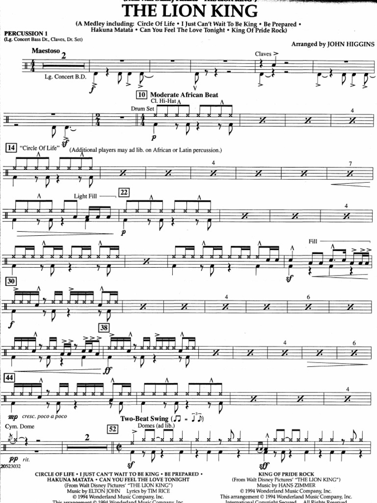 The Lion King Percussion 1 PDF