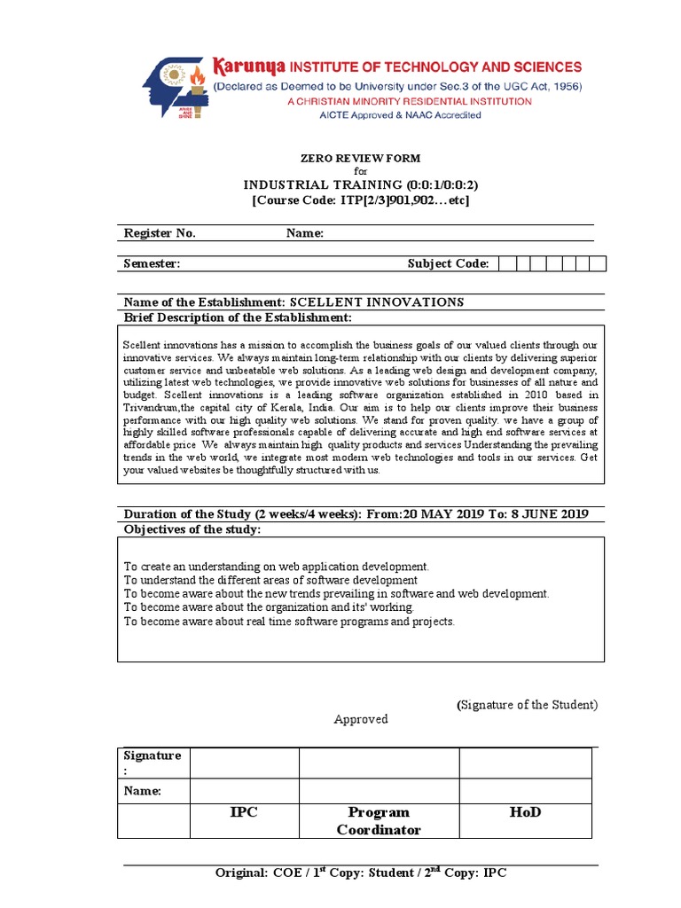 Ipc Program Coordinator Hod: Zero Review Form | PDF