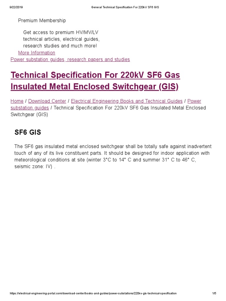 220kV SF6 GIS Technical Specification | PDF | Alternating Current ...