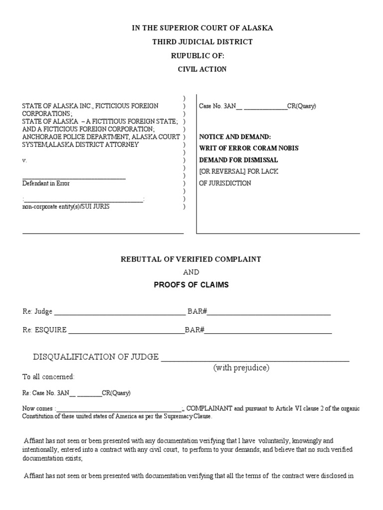 Writ of Error Coram Nobis Demand | PDF | Evidence (Law) | Affidavit