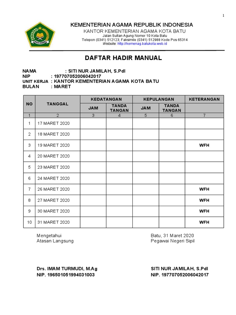 Wfh Contoh Laporan