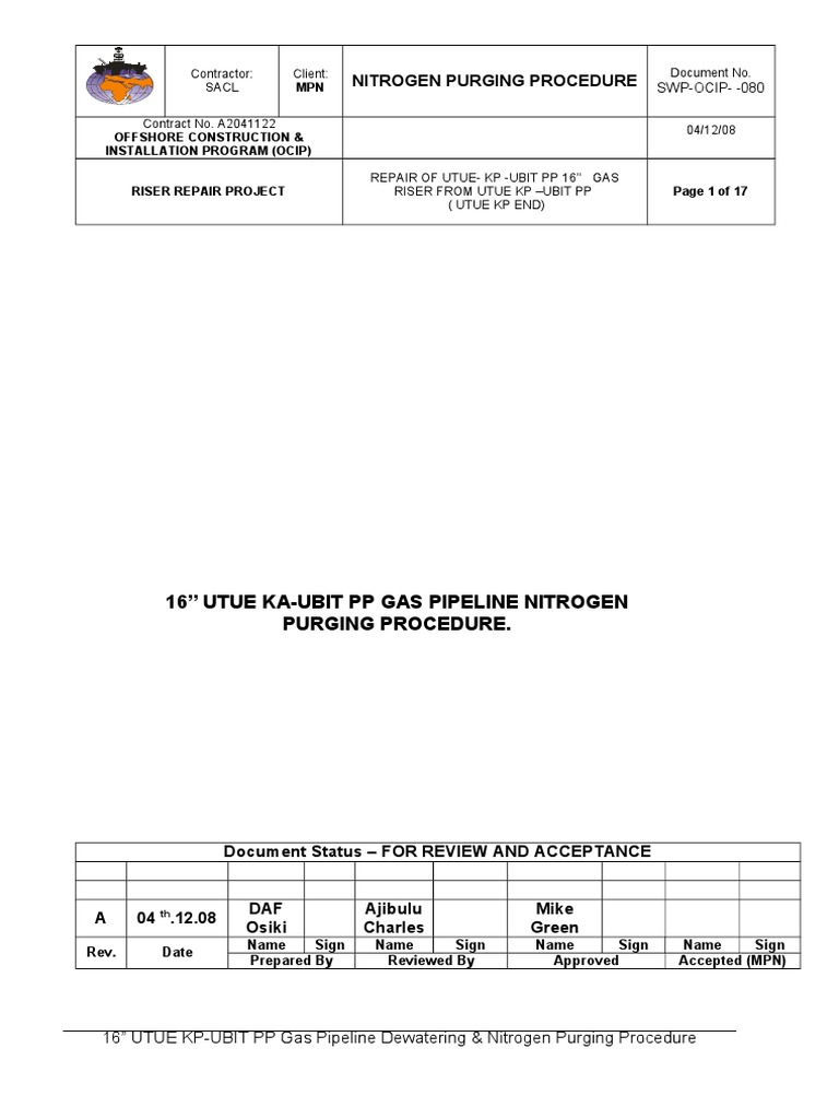 Nitrogen Purging Procedure for Gas Pipeline | PDF | Pipeline Transport ...