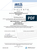 Certificate: IRIS Certification™ Rules:2017 and Based On ISO/TS 22163:2017