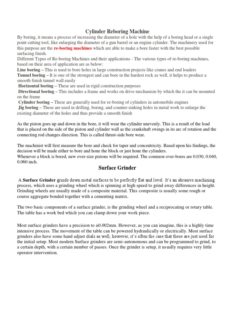 Cylinder Reboring Machine Overview | PDF | Grinding (Abrasive Cutting ...