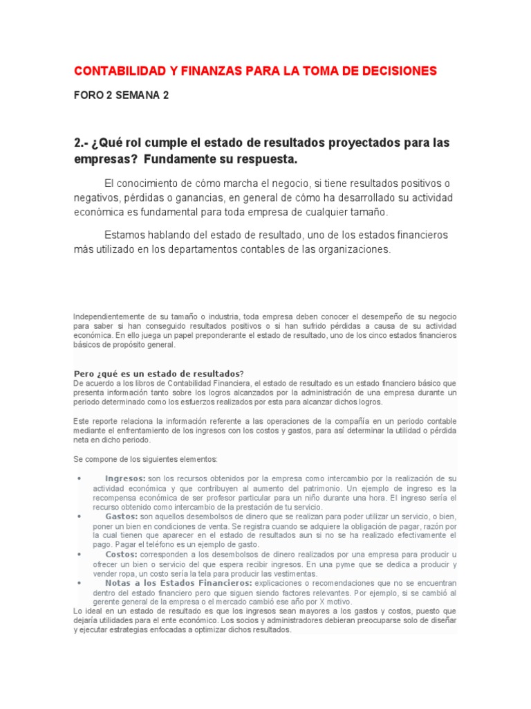 Contabilidad y Finanzas para La Toma de Decisiones - Foro 1 | PDF ...