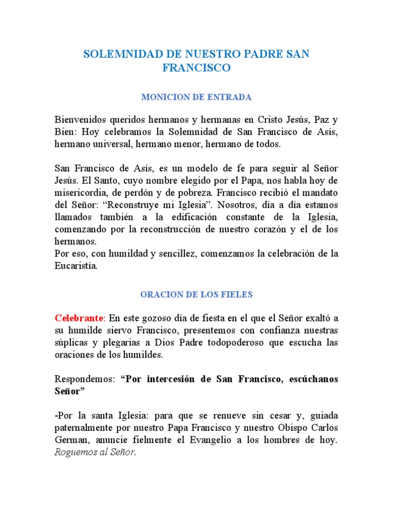 Solemnidad de San Francisco de Asís | PDF | Papa Francisco | Francisco de  Asís
