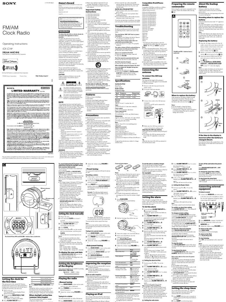 Sony Dream Machine User Manual PDF PDF I Pod Electrical Connector