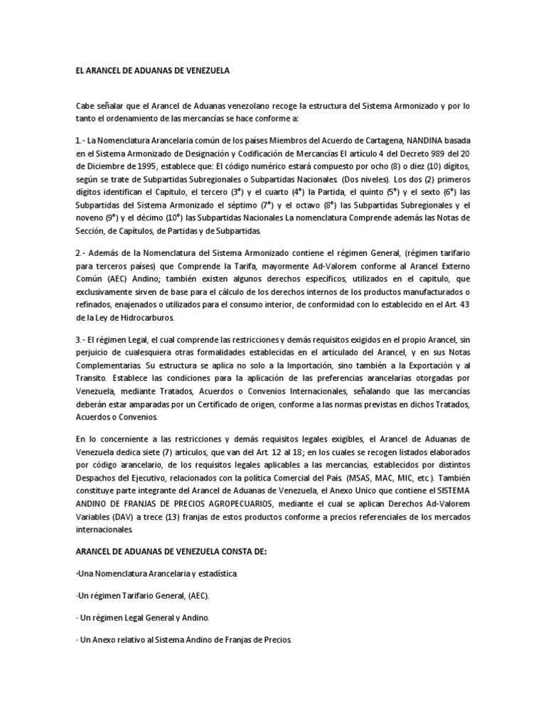 Arancel de Aduanas en Venezuela: Estructura y Efectos | PDF | Arancel ...