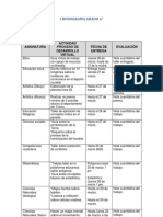 Cronograma grados 6° con fechas límite y evaluaciones de asignaturas virtuales