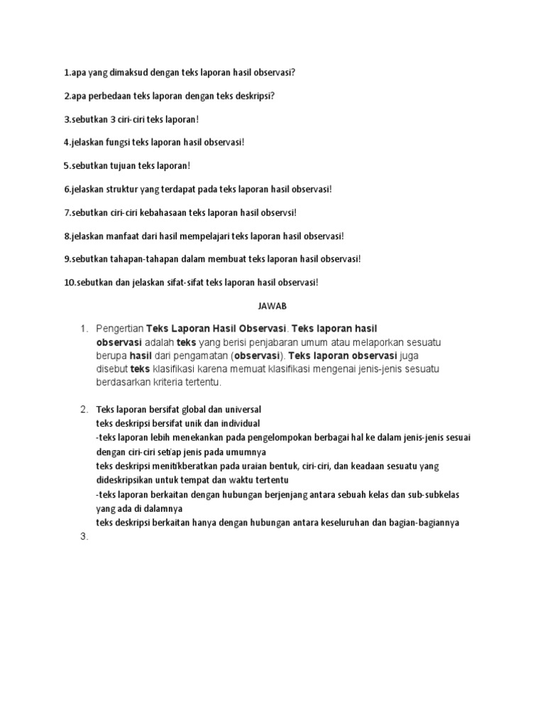 Observasi Adalah Teks Yang Berisi Penjabaran Umum Atau Melaporkan Sesuatu