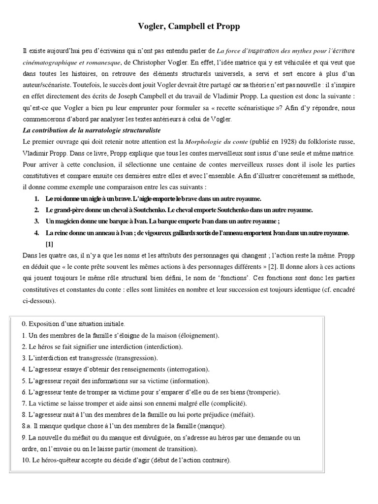 Vogler, Campbell et Propp : Analyse des Influences Narratives | PDF ...