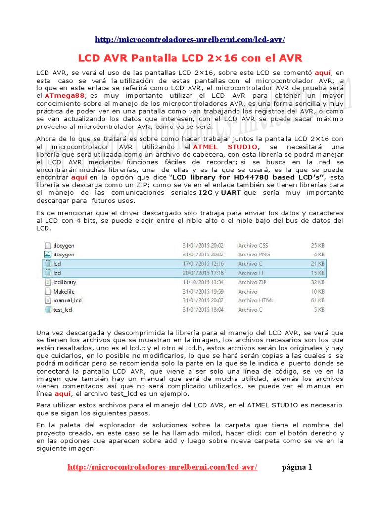 Integración de LCD 2x16 con AVR | PDF | Cadena (informática) | Archivo ...
