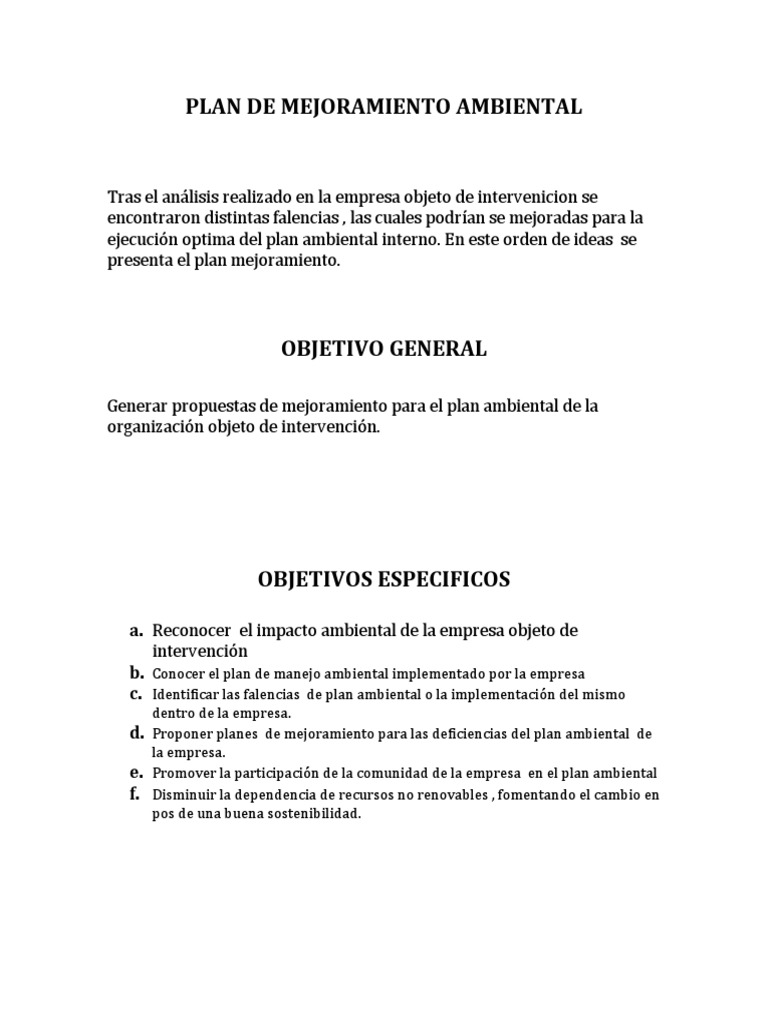 Plan de Mejora Ambiental Empresarial | PDF | Entorno natural | Residuos